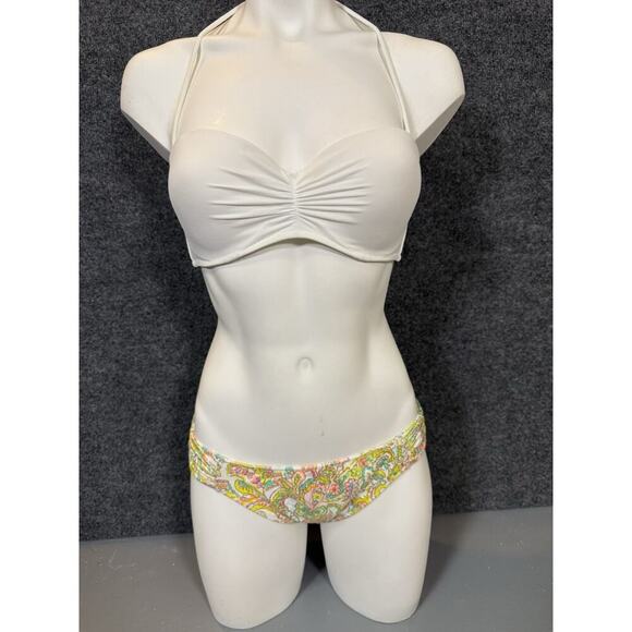 Victoria’s Secret Bikini Set – White Bandeau Halter Top & Paisley Bottom – M - Picture 2 of 7